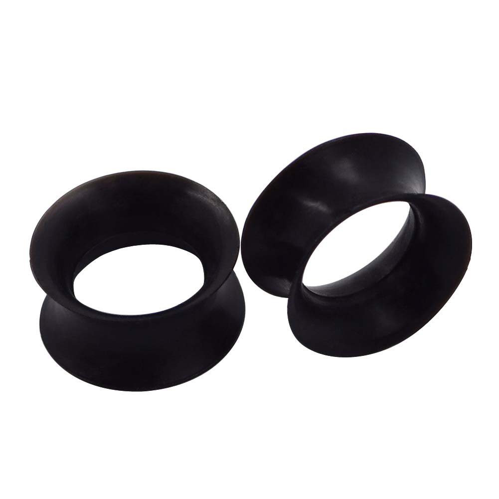 Stuppendux 1 Pair Black Soft Silicone Flexible Ear Skin Tunnels Plugs Expanders Gauges Hollow Body Piercing 9/16" 14mm