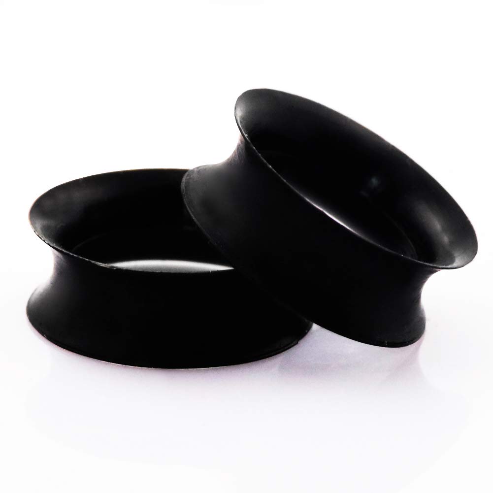 Stuppendux 1 Pair Black Soft Silicone Flexible Ear Skin Tunnels Plugs Expanders Gauges Hollow Body Piercing 9/16" 14mm