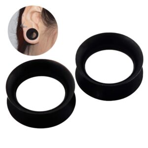 Stuppendux 1 Pair Black Soft Silicone Flexible Ear Skin Tunnels Plugs Expanders Gauges Hollow Body Piercing 9/16" 14mm