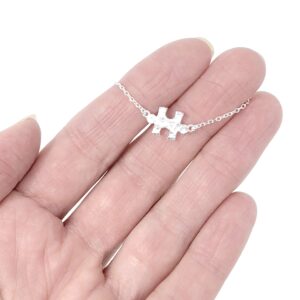 Dote Puzzle Piece Dainty Genuine .925 Sterling Silver Hammered Necklace w/ 16-18" Adjustable Chain Autism Awareness (Hammered)