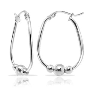 Hoops & Loops 925 Sterling Silver Bead Ball Hoop Earrings,18mm Dangle Drop Beaded Earrings for Women