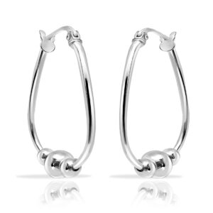 Hoops & Loops 925 Sterling Silver Bead Ball Hoop Earrings,18mm Dangle Drop Beaded Earrings for Women