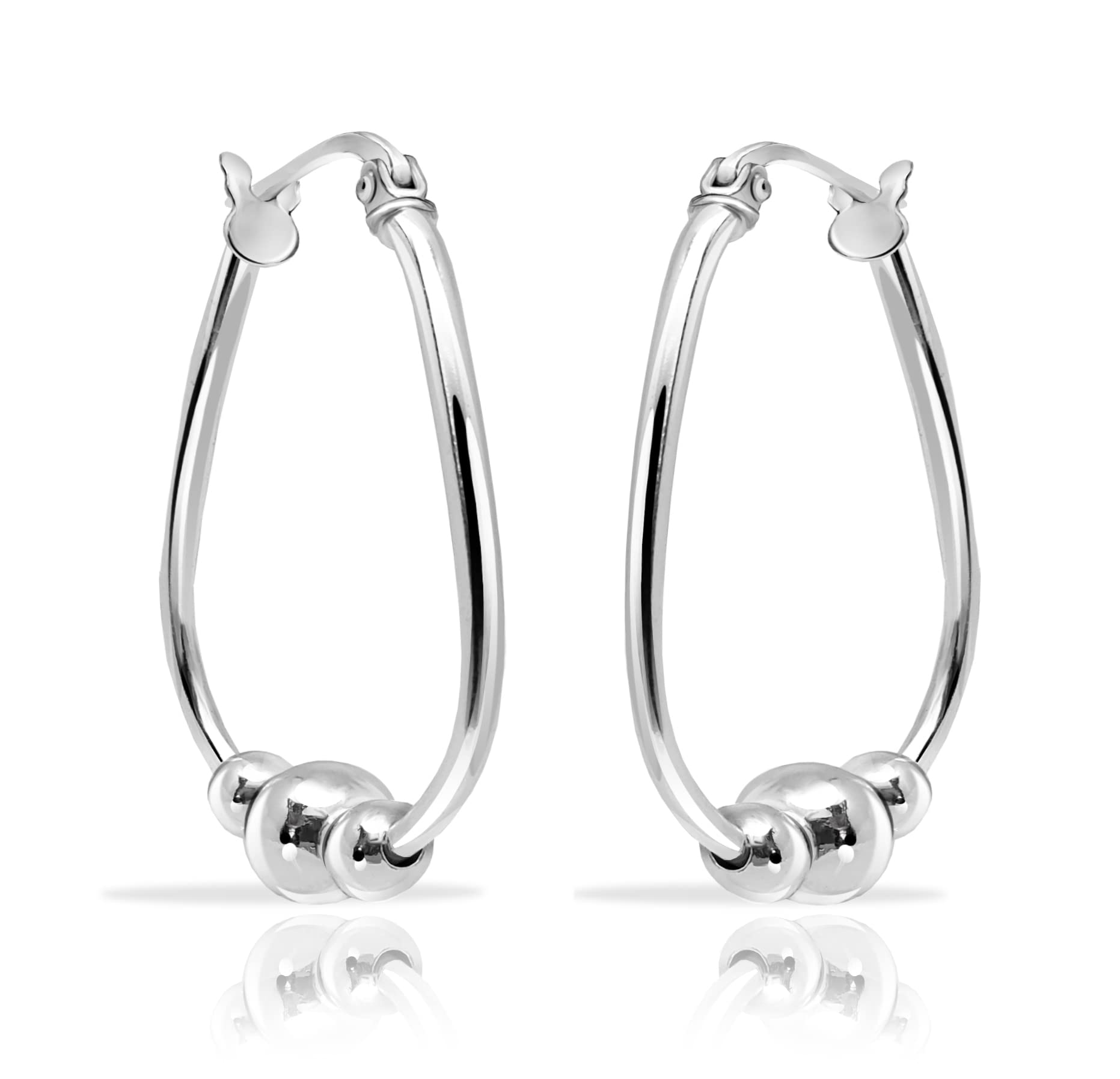 Hoops & Loops 925 Sterling Silver Bead Ball Hoop Earrings,18mm Dangle Drop Beaded Earrings for Women