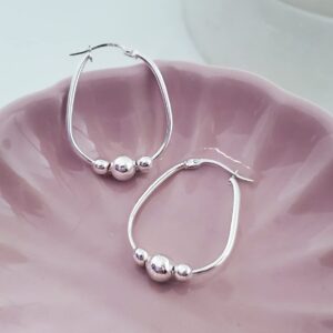 Hoops & Loops 925 Sterling Silver Bead Ball Hoop Earrings,18mm Dangle Drop Beaded Earrings for Women