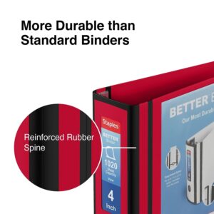 Staples 1618291 Better 4-Inch 3 Ring View Binder Red