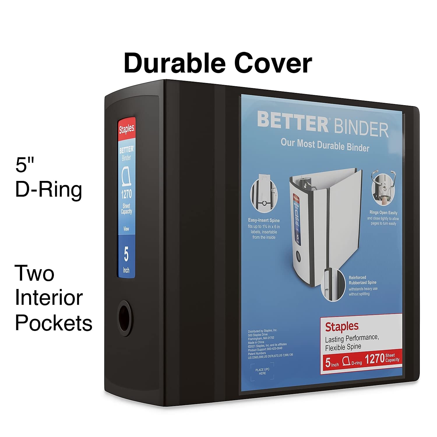 Staples Better Binder Heavy-Duty View, Black, 1000-Sheet Capacity, 5" (Ring Diameter)