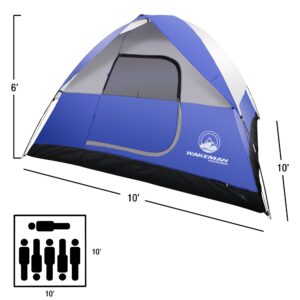 6 Person Camping Tent - Water-Resistant Family Tent for Camping with Removable Rain Fly, Storage Pocket, and Carrying Bag by Wakeman Outdoors (Blue)