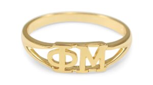 the collegiate standard phi mu 14k gold plated sorority ring with greek letters (11)