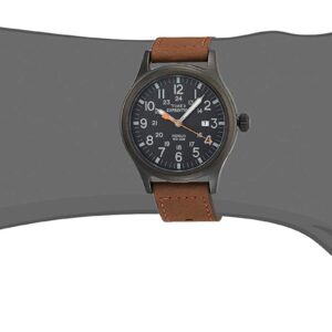 Timex Men's Expedition Scout 40mm Watch – Black Case Black Dial with Brown Leather Strap