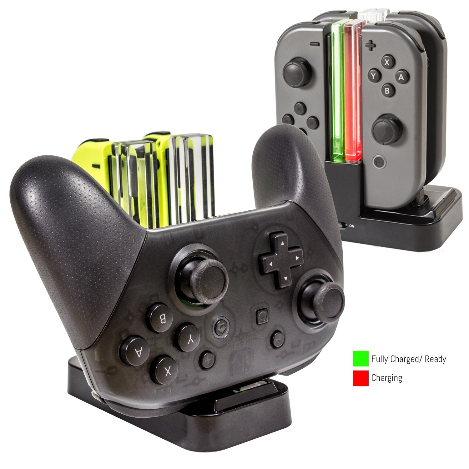 Orzly Nintendo Switch Joy Con Charging Dock, Pro Controller Charging Station, Charge Stand becomes Charger for Upto 4 JoyCons or Nintendo Switch Pro Controller, USB Power, Type C Cable Included