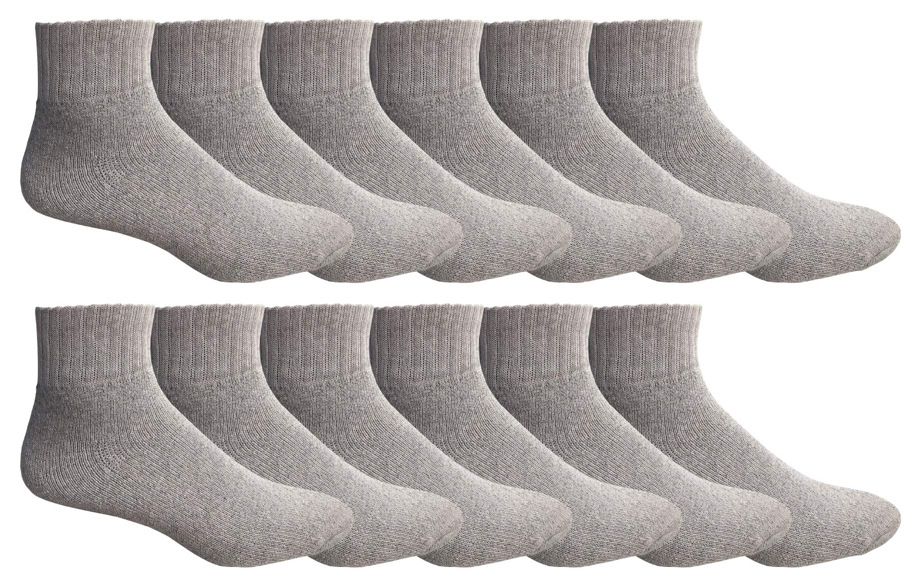 SOCKS'NBULK 12 Pairs Men's Ankle Socks, Athletic Sports Running Socks, Quarter Length (Gray)