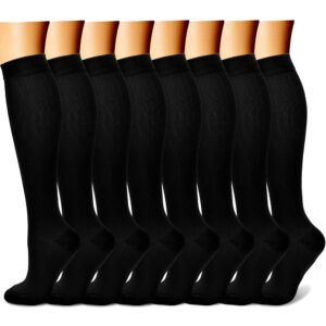 charmking compression socks for women & men (8 pairs) 15-20 mmhg graduated copper support socks are best for pregnant, nurses - boost performance, circulation, knee high & wide calf (l/xl, black)