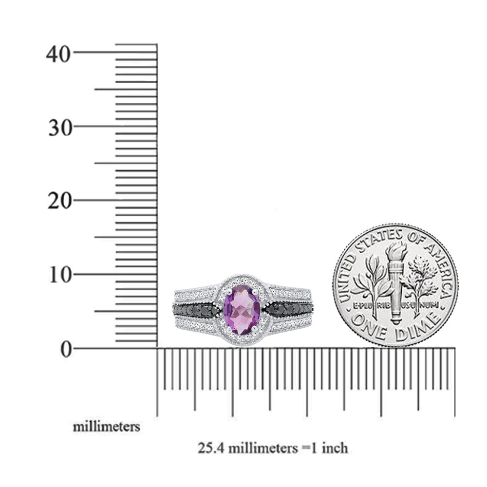 Dazzlingrock Collection Sterling Silver 7X5 Oval Cut Amethyst & Round Black & White Diamond Engagement Ring, Size 5