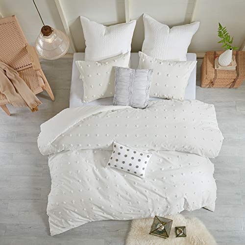 Urban Habitat Queen Duvet Cover Set 100% Cotton Jacquard Tufts, Shabby Chic, All Seasons Microfiber Bedding Duvet Covers, Shams, Decor Pillows, Full/Queen (88 in x 92 in), Brooklyn, Ivory 7 Piece