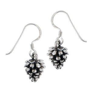 wilderness pine cone outdoors .925 sterling silver camping dangle tree earrings