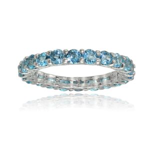 Ice Gems Sterling Silver Swiss Blue Topaz 3mm Round-cut Eternity Band Ring, Size 8