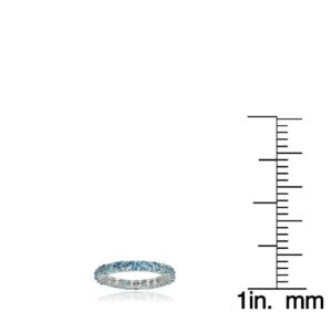 Ice Gems Sterling Silver Swiss Blue Topaz 3mm Round-cut Eternity Band Ring, Size 8