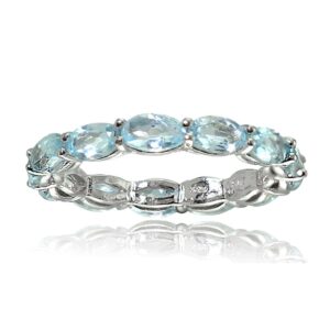 Ice Gems Sterling Silver Blue Topaz 5x3mm Oval-cut Eternity Band Ring, Size 8