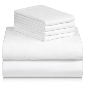 LuxClub 6 PC Queen Sheet Set, Breathable Luxury Bed Sheets, Deep Pockets 18" Eco Friendly Wrinkle Free Cooling Sheets Machine Washable Hotel Bedding Silky Soft - White Queen