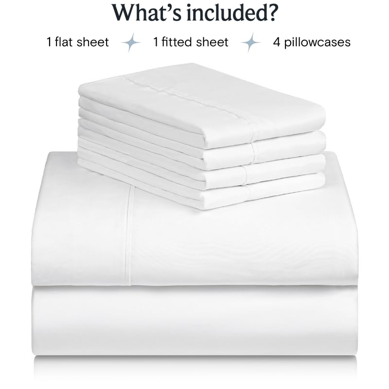 LuxClub 6 PC Queen Sheet Set, Breathable Luxury Bed Sheets, Deep Pockets 18" Eco Friendly Wrinkle Free Cooling Sheets Machine Washable Hotel Bedding Silky Soft - White Queen