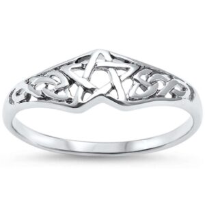 Oxford Diamond Co Sterling Silver Pentagram Celtic Star Ring Sizes 5