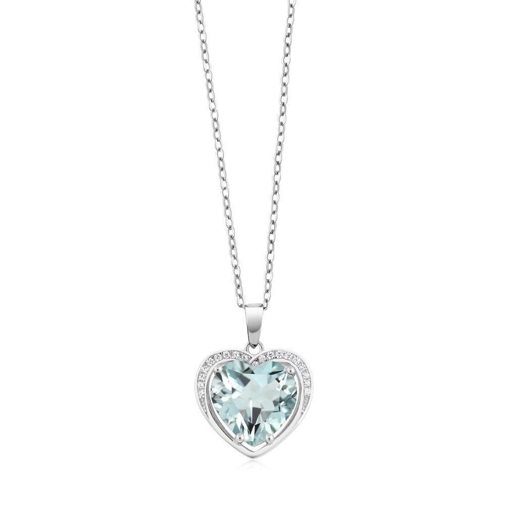 Gem Stone King 925 Sterling Silver Simulated Aquamarine Pendant Necklace For Women (3.00 Cttw, Heart Shape 10MM, With 18 Inch Silver Chain)