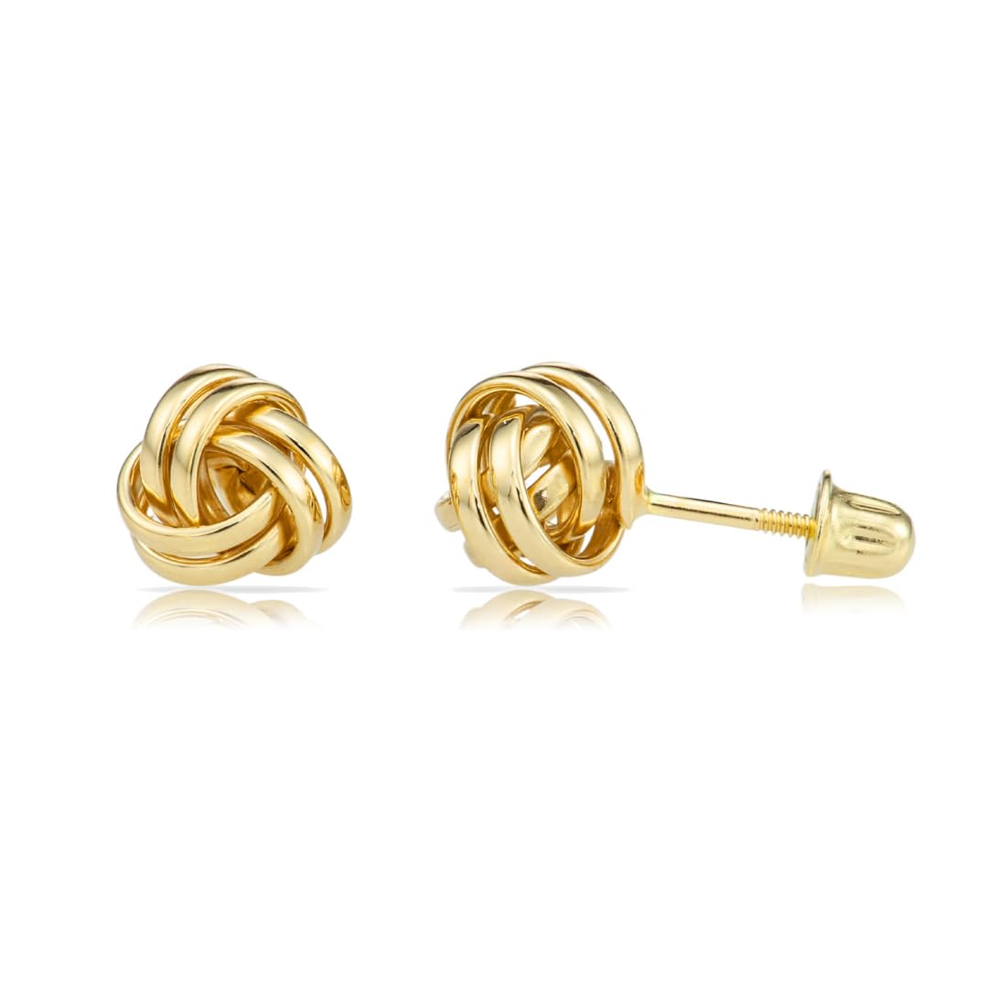 Womens 14k Gold Love Knot Stud Earrings with Long Screw-back Post…