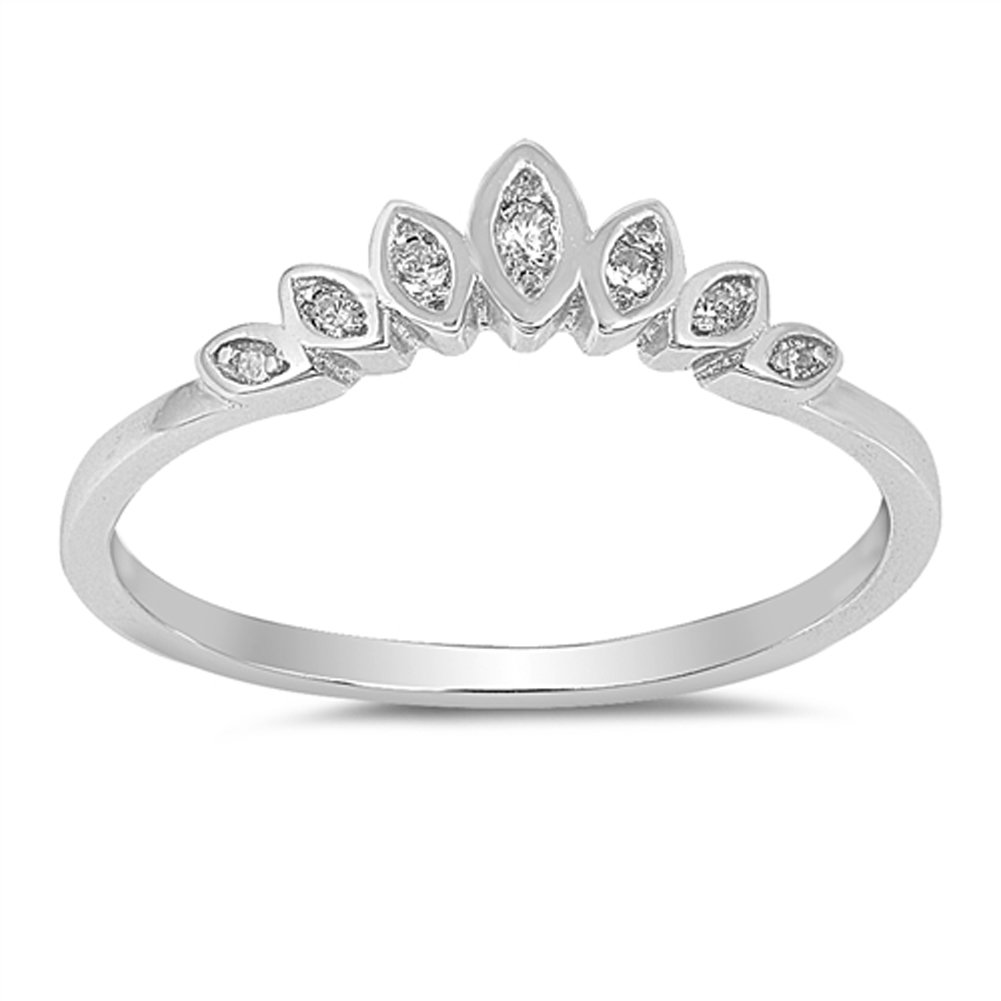 Princess Lotus Flower Marquise Tiara Sterling Silver Ring Size 7