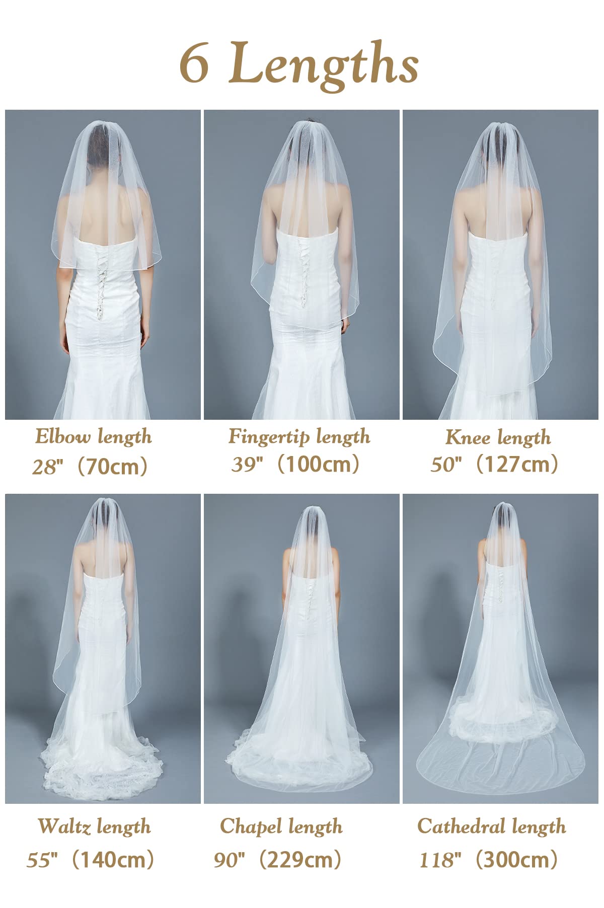 BEAUTELICATE Wedding Bridal Veil with Comb 1 Tier Cut Edge Fingertip&Cathedral Length