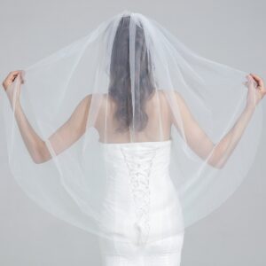 BEAUTELICATE Wedding Bridal Veil with Comb 1 Tier Cut Edge Fingertip&Cathedral Length