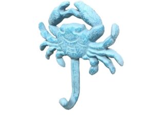 hampton nautical whitewashed cast iron crab hook, 5", rustic light blue