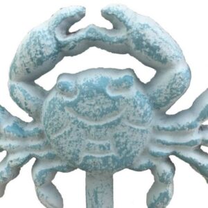 Hampton Nautical Whitewashed Cast Iron Crab Hook, 5", Rustic Light Blue