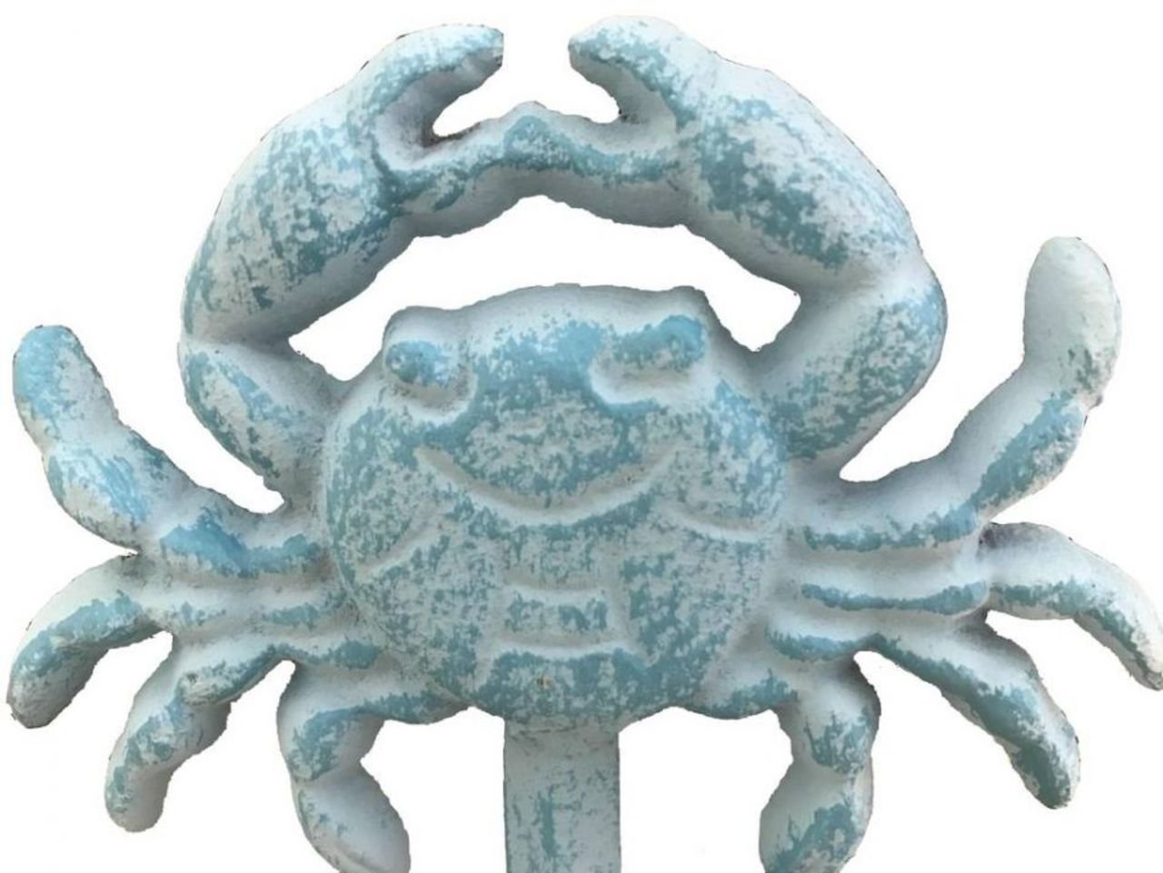 Hampton Nautical Whitewashed Cast Iron Crab Hook, 5", Rustic Light Blue