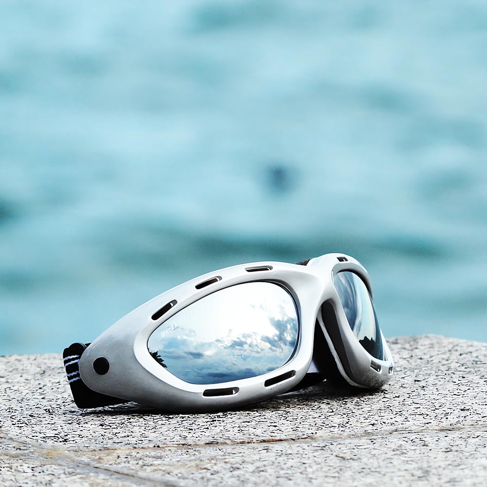 Jettribe Classic Jet Ski Goggles - Silver Frame, PWC Watercraft, Jetski Racer Sunglasses - Floating Water Sport Glasses Designed for Kite Boarding, Surfer, kayaking, and Other Water Adventure