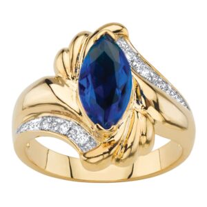 palmbeach jewelry yellow gold-plated marquise cut cubic zirconia or sapphire bypass swirl ring size 9