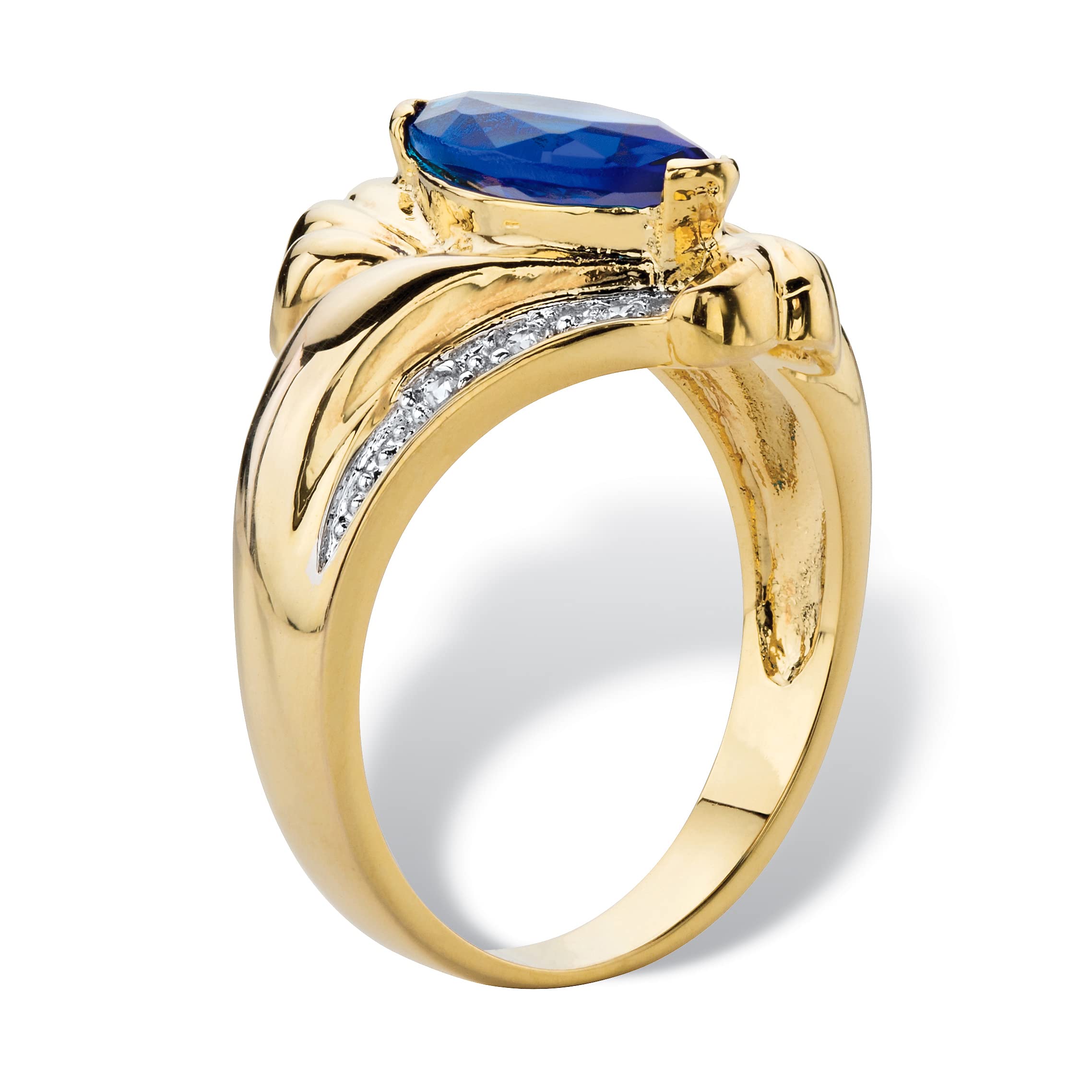 PalmBeach Jewelry Yellow Gold-Plated Marquise Cut Cubic Zirconia or Sapphire Bypass Swirl Ring Size 9