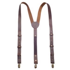 GE MARK Leather Suspenders - for Men and Women - Best for Gift and Wedding (Brown)