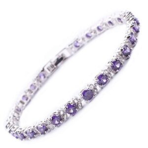 rizilia round simulated purple amethyst and white cubic zirconia 18k white gold plated tennis bracelet, 7"