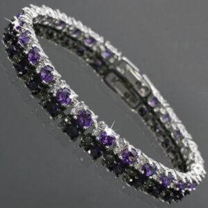 RIZILIA Round Simulated Purple Amethyst and White Cubic Zirconia 18K White gold Plated Tennis Bracelet, 7"