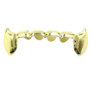 24k gold plated grillz bottom vampire fangs grill hip hop teeth caps + extra molding bars + microfiber cloth