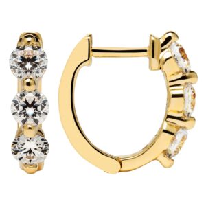 everyday elegance 14k solid yellow gold earrings round cut huggie hoop 3-stone cubic zirconia .50 ctw with gift box