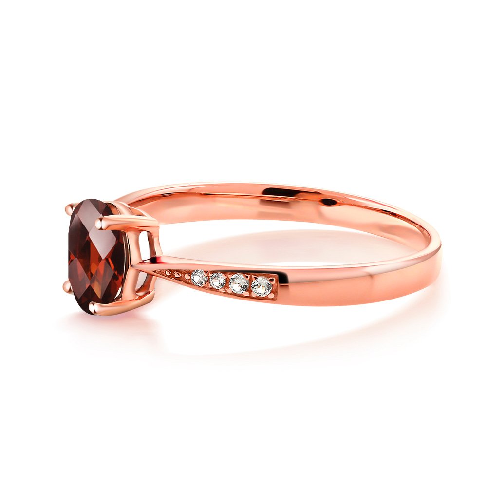 Gem Stone King 10K Rose Gold Red Garnet and White Diamond Engagement Ring For Women (0.86 Cttw, Gemstone January Birthstone, Oval Checkerboard 7X5MM, Available In Size 5, 6, 7, 8, 9)