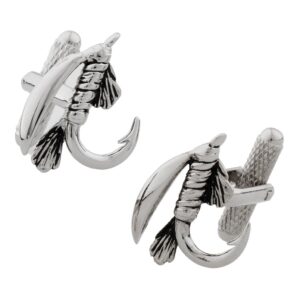 mrcuff fly fishing hook fish lure pair cufflinks in a presentation gift box & polishing cloth