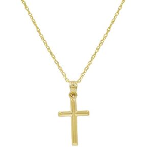 amanda rose collection 10k yellow gold petitie cross pendant necklace on a 10k yellow gold 18 inch chain