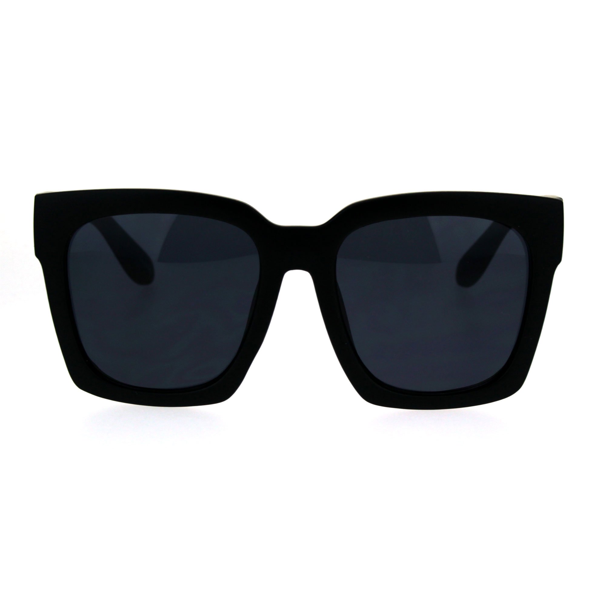 Womens Boyfriend Style Oversize Horned Rim Thick Plastic Sunglasses Matte Solid Black