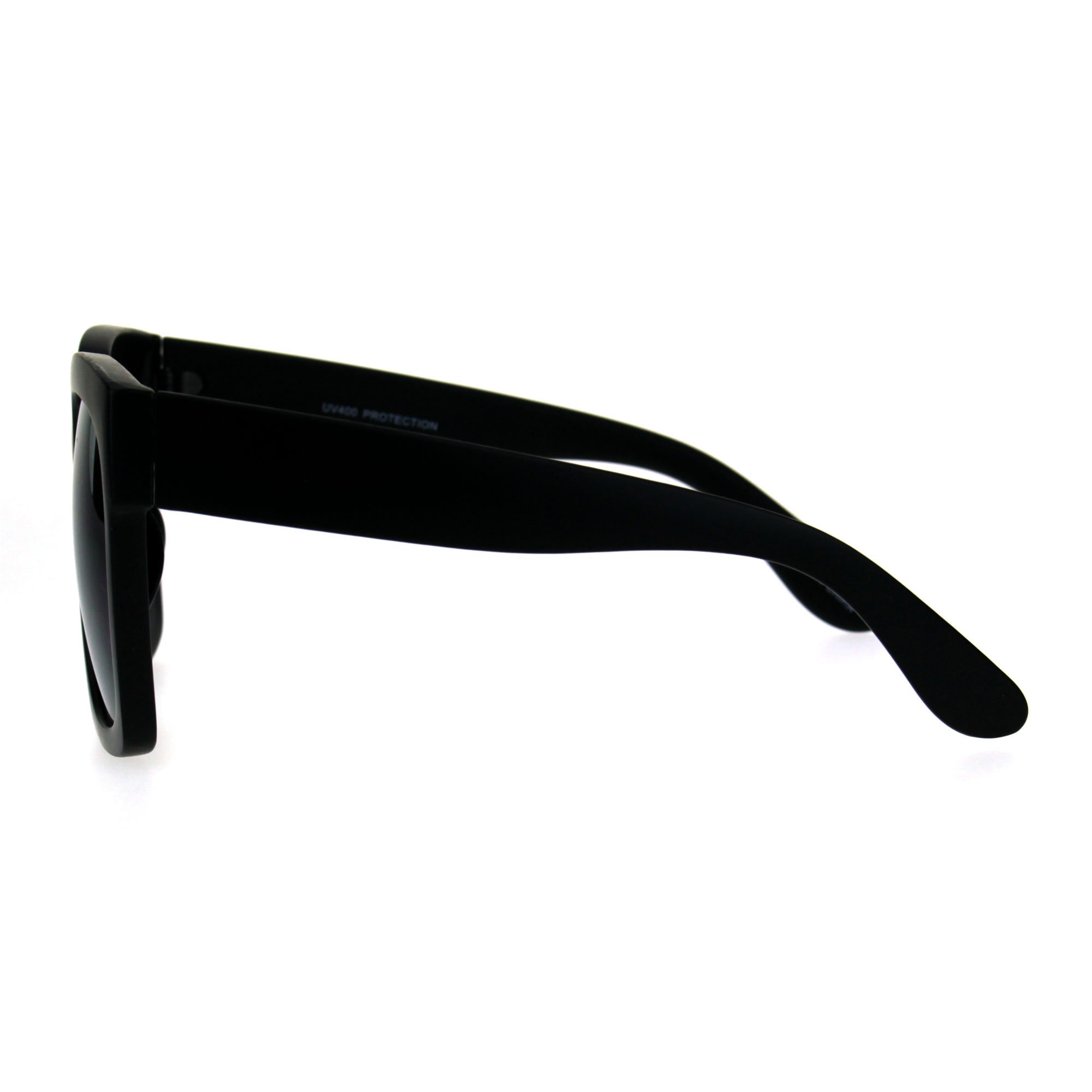 Womens Boyfriend Style Oversize Horned Rim Thick Plastic Sunglasses Matte Solid Black