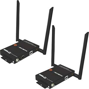 j-tech digital 1x2 wireless hdmi extender 200’ dual antenna supporting full hd 1080p with hdmi loop output operation channel change ir passthrough (receiver + transmitter 1080p 200ft)