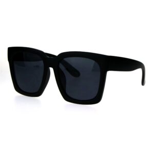 Womens Boyfriend Style Oversize Horned Rim Thick Plastic Sunglasses Matte Solid Black