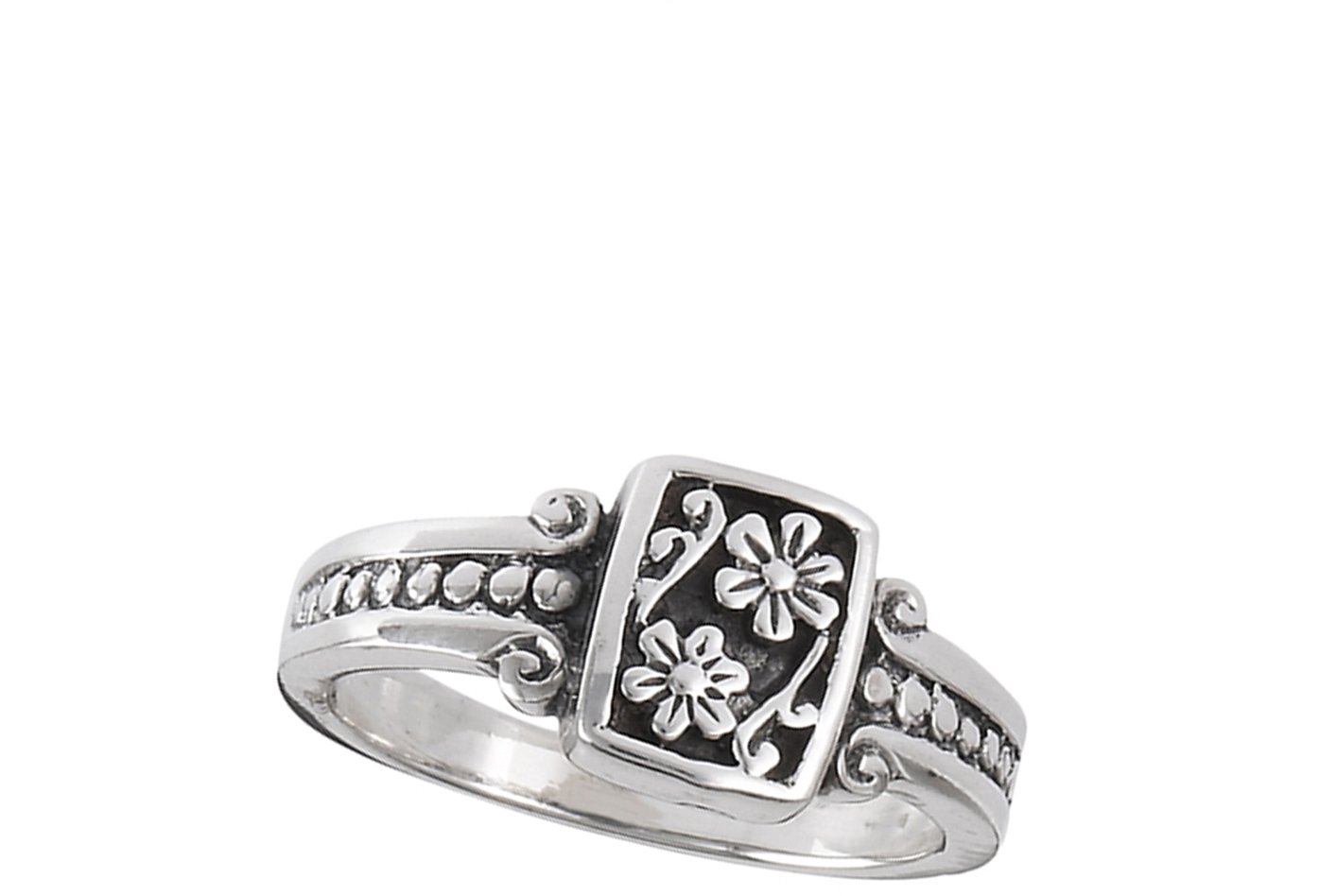 Oxidized Flower Daisy Vintage Beaded Ring .925 Sterling Silver Band Size 6