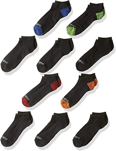 Fruit of the Loom Boys Little 10 Pair Half Cushion No Show Socks, black assort, Small (Shoe Size: 4.5-8.5)